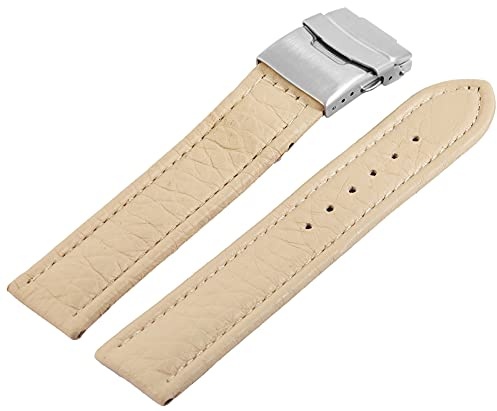 Excellanc-Uhrenarmband Ersatz Echt Leder Edelstahl Faltschließe Stegbreite 16-24 mm (Stegbreite: 24 mm, beige)