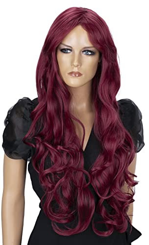 CAISHA Langhaar Perücke Wanda Voluminös Cosplay Show Gelockt Weinrot FS836q