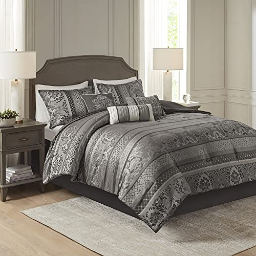 Madison Park Traditional Jacquard Damask Comforter Set, 7PC Cal King