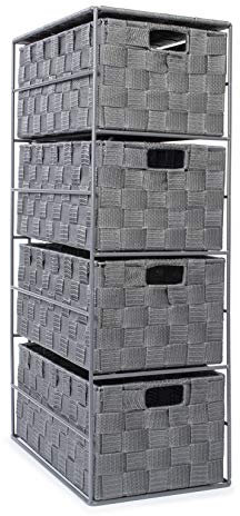 EHC Woven 4 Drawer Storage Unit Cabinet For Bathroom, Bedroom - Grey