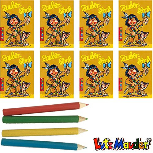 Lutz Mauder 8 x Indianer Zauberblock in DIN A8 inkl. Buntstiften im Set, Zauberblöckchen, Mitgebsel, Jungenparty, Geburtstagsfeier