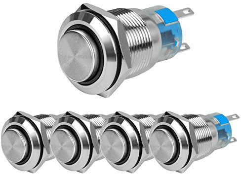 Larcele 19mm Druckschalter mit Kontrollleuchte, DIY 12V Elektrische Schalter,Verriegelung,Hoher Kopf,Wasserdicht,5 Stück JSANKG-08 (Verriegelung,Licht Rot) MEHRWEG