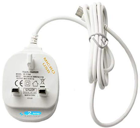 Galaxy A10 / Galaxy A2 Core/Galaxy M10 A10s A01 - Mains Charger Adapter Micro USB Fast Charger UK 3 Pin Connector For Samsung Galaxy A10 / A2 Core / M10 / A10s / A01 (WHITE)