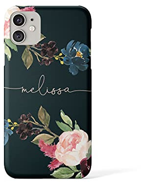 Tirita Personalised Phone Case for iPhone 11 – Hard Case or Cover With Custom Name or Initials – Cute Personalised Gift for Women or Girls [19. Black Floral English Roses]