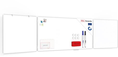 ALLboards Whiteboard Klapptafel 200x100cm//400cm mit Aluminiumrahmen Magnettafel Flügeltafel Weiß, Magnetisch, Trocken Abwischbar