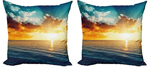 ABAKUHAUS Ozean Dekokissen Kissenbezug 2er Pack, Majestic Sonnenuntergang über Meer, Modern Accent Doppelseitiger Digitaldruck, 50x50, Türkis Orange
