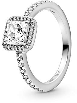PANDORA Damenring, Quadratischer Funkelnder Strahlenkranz Ring, Zirkonia, Silber, Größe 60, 198863C01-60