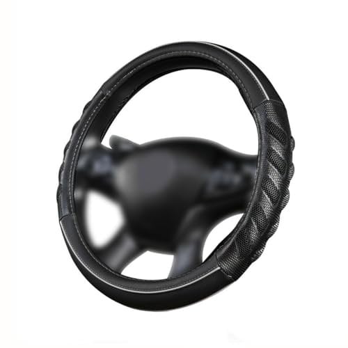 Flying Banner Car Steering Wheel Cover Breathable Synthetic Leather Massage Universal 15 inch/38CM (Black Grey)