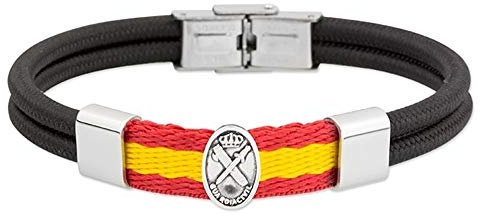 Pulsera acero inoxidable rodiado colección Soul emblema Guardia Civil bandera España cuerda doble