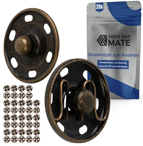 Druckknöpfe zum Annähen, Ø 21 mm aussen, 20 Paare, in Bronze, aus Messing, Druckknopf für Bekleidung, Bastelarbeiten, DIY Projekt, Reparatur Knöpfe Nähzubehör, Druck Knopf Nähen, Ersatz Metallknöpfe