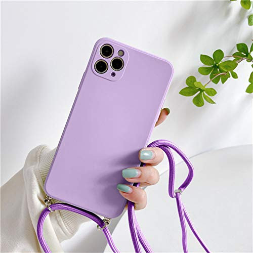 Sitthyw Handykette Hülle für iPhone 12 Pro Max Necklace(abnehmbar) Handyhülle mit Band Silikon Handy-Kette Handy Hülle mit Kordel Schutzhülle zum Umhängen iPhone 12 Pro Max Case Cover, Lavendel