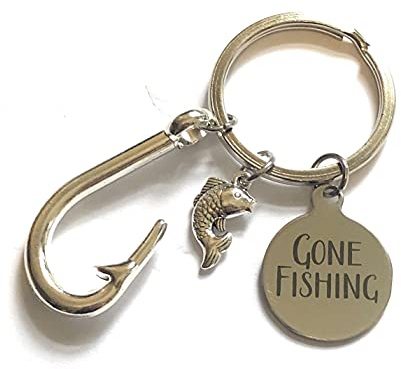 FizzyButton Gifts Fishing Charm Keyring Key Ring in Gift Bag with Fish, Hook and Gone Fishing Charms