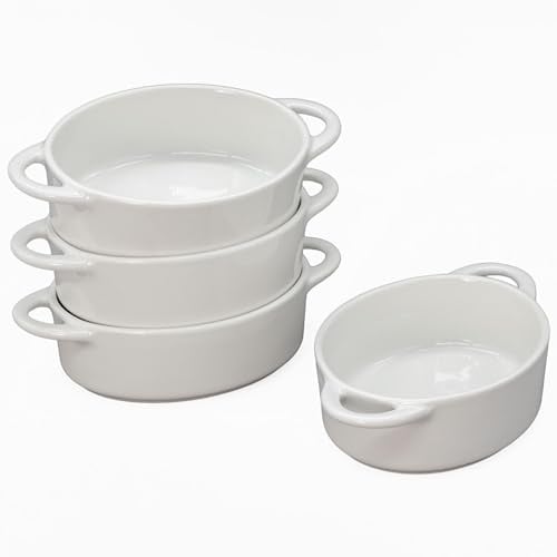 KVOTA 4-er Set MINI Auflaufformen ovale Ofen- Backform aus Keramik, Innenmaß ca.10,5x4x13,5cm, 300ml (Weiß). Ideal für kleine Portionen oder Dessert