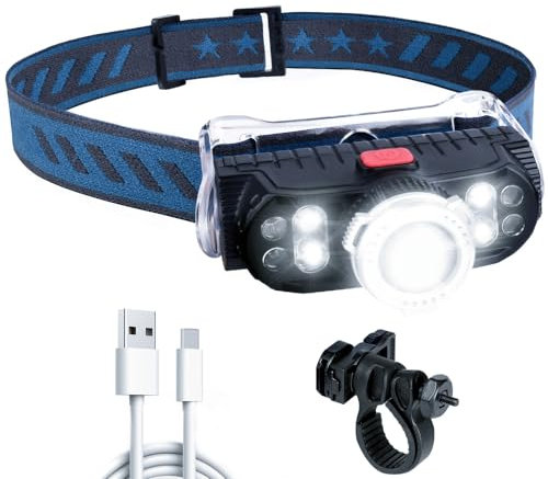 LETOUR Stirnlampe USB LED Stirnlampe 7 Helligkeitsstufen 1000 Lumen Kopflampe Wiederaufladbar Mit Rotem Licht, Zum Joggen, Angeln, Camping, Radfahren, eingebautem 2000mAh Akku