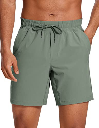 CRZ YOGA Herren Sports Shorts Schnelltrocknend Fitness Kurz Hose Laufshorts mit Taschen - 18cm Grauer Salbei XL