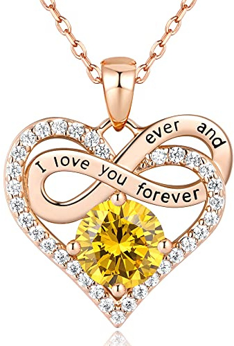 Jewlpire Infinity Heart Necklace for Women with 925 Sterling Silver Chain, 2 Carat (8MM) CZ Diamond Silver Necklaces for Women, Christmas, Valentines, Birthday, Wedding Jewelry Gift for Women Wife Her