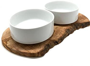 D.O.M. Futterstation Rusty aus Olivenholz und Porzellan - Für große Hunde 2 x 1,5 Liter