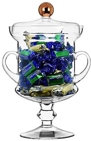 SOLAVIA Glass Jar And Lid Clear Glass Hand Crafted Decorative Trophy Jar Sweets Vase And Lid Bowl Home Decor Celebration Gift H24.5cm Handpainted Copper Gold Lid