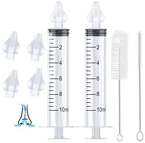 Sugeru® Nasensauger baby Set,Nasendusche set mit Reinigungsbürste & Silikon-Nasensaugspitze,wiederverwendbare/sicher/tragbar nasenspülung, nasal aspirator baby,Nasenwaschreiniger, Nasenspü (10 ml, 2)