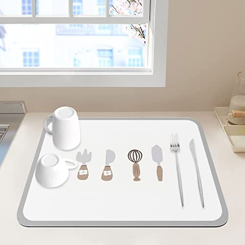 Dricar Dish Drying Mat, Super Absorbent, Non-Slip, Quick-Drying with Dirt-Repellent Rubber Sole, Dish Drying Mat Sink for Kitchen, Coffee Machine, Cutlery, Glasses (B, 30 x 40 cm)
