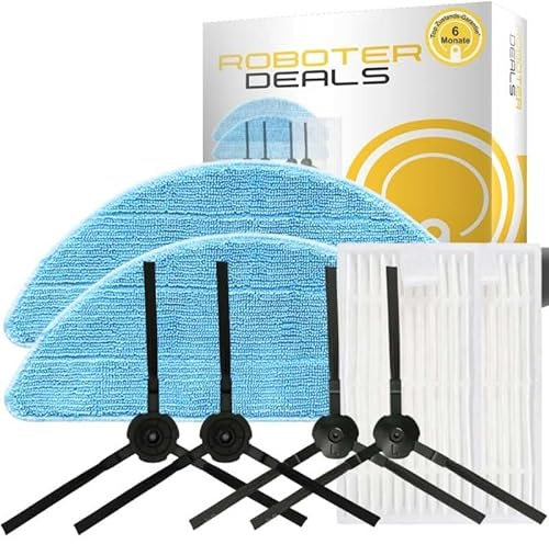 Roboter Deals - Zubehör Set, Ersatzteile für Silvercrest SSWR A1 (2X Wisch-Pad, 2X Feinstaub-Filter, 4X Seitenbürste) Staubsaugroboter