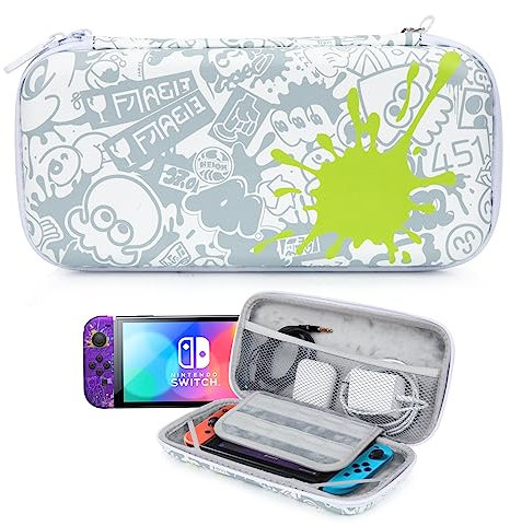 YOUSHARES Etui Switch Splatoon 3 pour Nintendo Switch & Switch OLED,Pochette de Transport Nintendo Switch OLED,Housse Transport Rigide Switch,Sacoche Protection de Voyage pour Console Switch,Blanc
