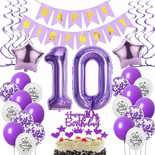 Deko 10. Geburtstag mädchen Lila,Geburtstagsdeko 10 jahre mädchen Luftballons 10 Geburtstag dekoration lila,Folienballon 10 Geburtstag deko mädchen Violett Tortendeko 10 Geburtstag Mädchen deko