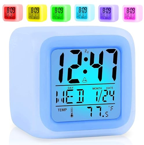 Aoreun Digitaler Wecker, 7 Farbwechsel LED Nacht, Wecker Kinder Jungen Mädchen, Tragbarer Nachttischwecker mit Lichtern für Kinder, Einschulung Geschenk für Mädchen Jungen Damen Erwachsene