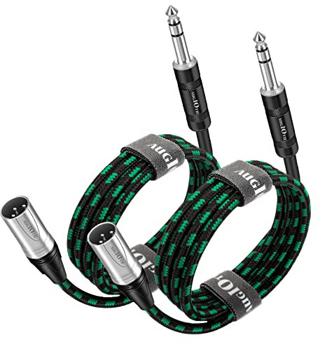 Augioth XLR Male to 1/4 cable 6 Meter 2Pack, Balance 6.35mm TRS Plug to 3-pin XLR Male, Quarter inch TRS Male to XLR Male Mic Cable for Power Speaker, Mixer, Amplifier Green Braided