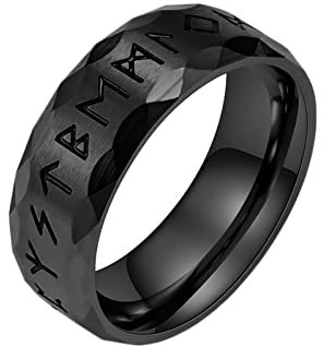 Ayoiow Edelstahlring Herren Geometrische Welle Wikinger Zeichen Breite 8mm Schwarz Ehering