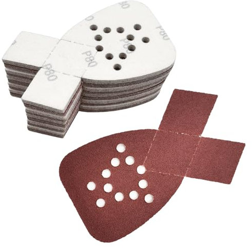 MFBJXC 50PCS Mouse Sander Sandpaper with Extra 2 Tips for Replacement Detail Sander Sanding Pads 12 Holes Hook and Loop Black and Decker Mouse Sander Pads