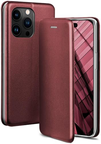 ONEFLOW Business Case für iPhone 15 Pro Handyhülle klappbar mit Standfunktion, Klapphülle Flipcase Cover Dünn, PU Leder Hülle mit Kartenfach, 360 Grad Schutzhülle, Weinrot