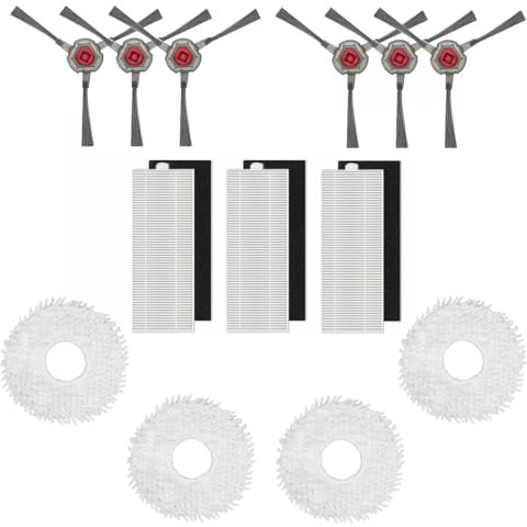Ersatzteile Zubehör für Yeedi Mop Station Roboterstaubsauger,Ersatzteile 6 Seitenbürste, 3 HEPA-Filter, 4 Wischtuch für Yeedi Mop Station Roboter-Staubsauger (13 Stück)