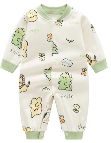 Minizone Babyschlafanzug Jungen Strampler, Baumwolle Einteiler mit Druckknöpfen - Atmungsaktiv Langlebig Weich - Ideal zum Spielen Schlafen 6-9 Monate, Dinosaurier