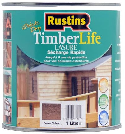 Rustins Rustin's Timberlife Mordente per legno esterno, protezione UV e 5 anni, rovere scuro, 12 m²/l, 1 litro (TLDOMD1000MD)
