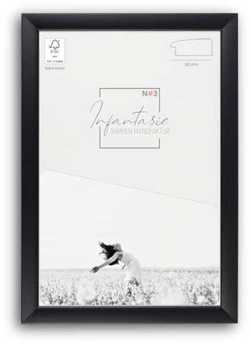 Infantasie 'N°3' Bilderrahmen 50x60 handgefertigt nach Maß | Schwarz Matt | MDF-Holz Design Collage Holzbilderrahmen inkl. Acrylglas und Metall Aufhänger (Querformat & Hochformat)