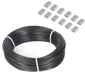 Fune Cavo Acciaio, 1mm*60m Cavo Inossidabile Rivestito PVC, Cavo Metallico 304 in Acciaio Inox