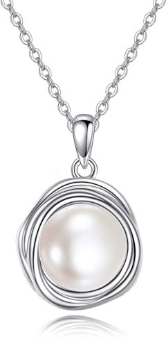 POPLYKE Perlenketten Damen 925 Sterling Silber Einzelne Perlenkette Perlenanhänger 8mm Perlenschmuck Geschenke für Mom Wife