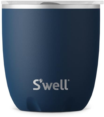 S'well Vaso de acero inoxidable con tapa deslizante, 10 onzas, azurita, recipientes aislados al vacío de triple capa que mantienen las bebidas frías y calientes durante más tiempo, sin BPA