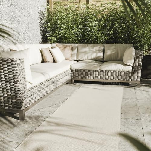 Interiyou Outdoor Teppich Wetterfest Asti - Läufer 80x250 cm Creme - Jute Optik - Wasserfest für Balkon, Terrasse, Garten - Outdoorteppich passend auch für Wohnzimmer, Schlafzimmer und Küche