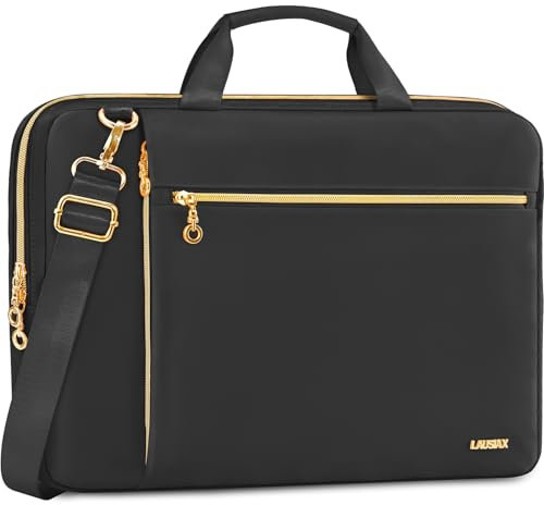 Lausiax Laptop Bag Case 15.6 16 inch for Women Men Laptop Sleeve Briefcase Compatible with Dell XPS Inspiron, HP Envy Pavilion, ASUS VivoBook, Acer, Surface, Messenger Shoulder Bag with Handle, Black