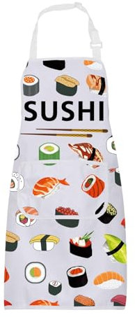 FUSTMW Sushi-Schürze für Männer und Frauen, Sushi-Kochschürze, Sushi-Geschenke für Sushi-Liebhaber, Küche, Kochen, Kochschürze mit Taschen, Sushi-Schürze, Einheitsgröße