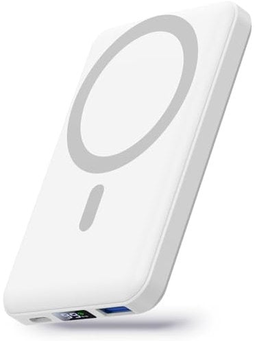 Yiisonger Magnetic Power Bank 10000mAh, Mag-safe Portable Charger, 15W Wireless Battery Pack PD 20W & QC 22.5W with LED Display, Compatible with MagSafe for iphone 16/15/14/13/12 Series(White)