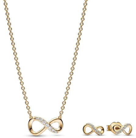 PANDORA Damen Schmuck-Set Funkelnde Unendlichkeit Goldfarben 68322 | Halskette mit passenden Ohrringen Geschenkidee für Frauen