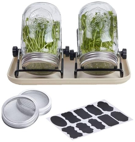 Kit de tarro de germinación – Juego de cultivo de plántulas, kit de germinación de semillas de tarro Mason | Kit de cultivo de germinación con soporte de acero inoxidable, kit de germinación de tarros
