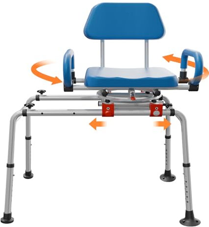 VOCIC AX19 Silla de Ducha Giratoria 360° para Personas Mayores, con Brazos y Respaldo Desmontables, Asiento para Bañera, Patas Antideslizantes, Ajustable en Altura, Capacidad 136 kg