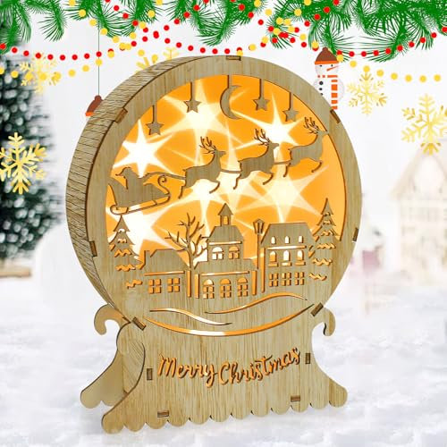 Funmo Weihnachtsbeleuchtung aus Holz,Led Weihnachtsbeleuchtung aus Holz,Weihnachtssternbeleuchtung Fensterbeleuchtung,Weihnachtlich Leuchtende Holzornamente,Holzlichter Weihnachtsdekoration (Hirsch)