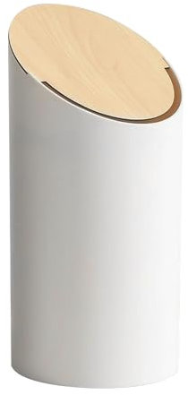Wooden Covered Waste Basket - Garbage Container, Kitchen Trash Bin | Portable Sleek Garbage Container, White Household Covered Decorative Trash Can with Wooden Top Lid for Kitchen Bathroom