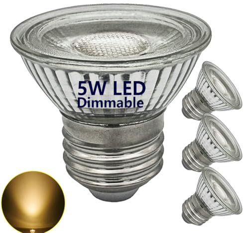 Ampoule LED courte E27 PAR16 5W spot, dimmable, blanc chaud 3000K, réflecteur lampe E27 LED Spot (équivalent à halogène 50W), angle de faisceau étroit de 36 °, ampoule Lumière chaude, Lot de 4