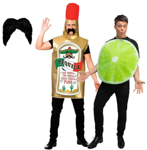 Adult Couples Tequila with Gringo Moustache and Slice of Lime Costumes : Unisex Mens Womens Drink Festival Fun Oktoberfest Novelty Stag Hen Fancy Dress